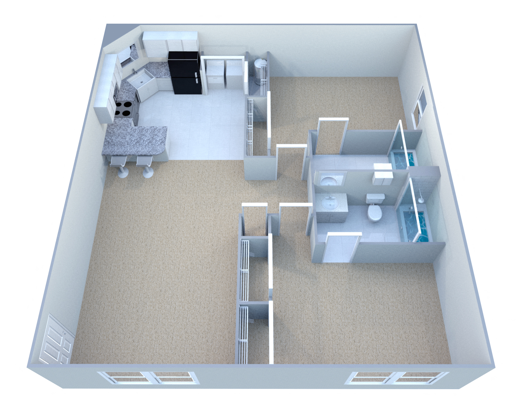 Floor plan for 2 beds, 2 baths, 987 sqft